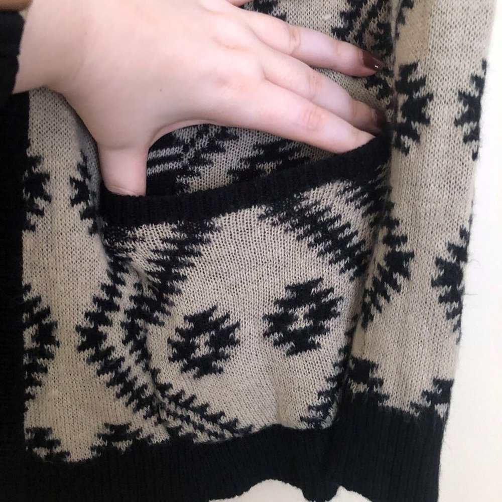 Wet Seal Tan Black Aztec Open Front Cardigan | Size S - Picture 4 of 7